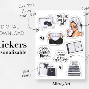 Paquete de pegatinas digitales Lista de deseos Citas motivacionales Arte inspirador personalizado Afirmaciones Pegatinas imprimibles Hoja Mujer inspiradora PNG