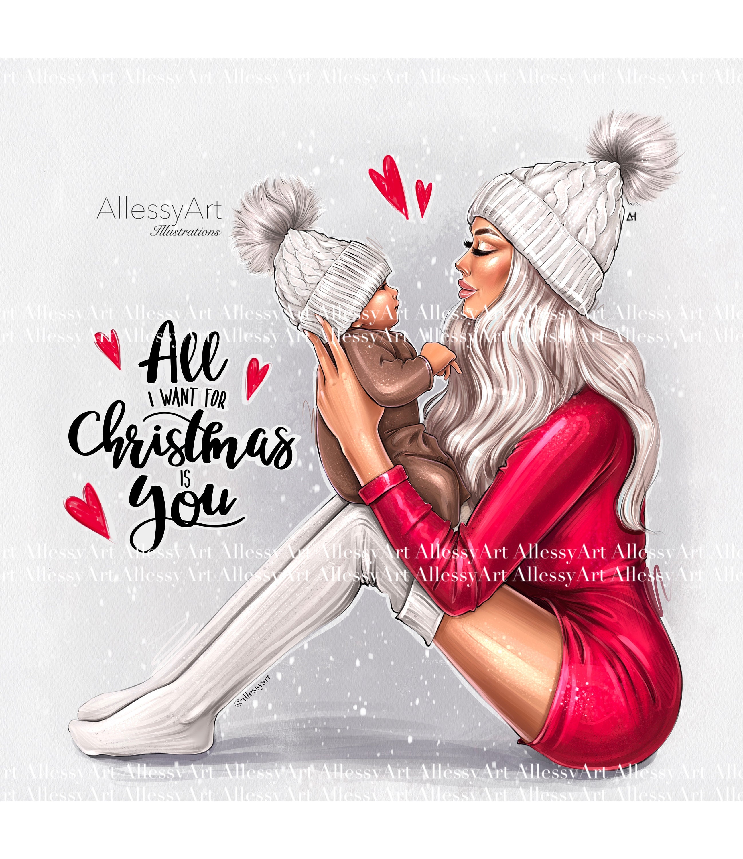 Instant Download Christmas Printable Art Mother and Daughter/ - Etsy