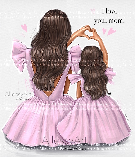 Instant Download Mother and Daughter Love, Pink Dress Family Look