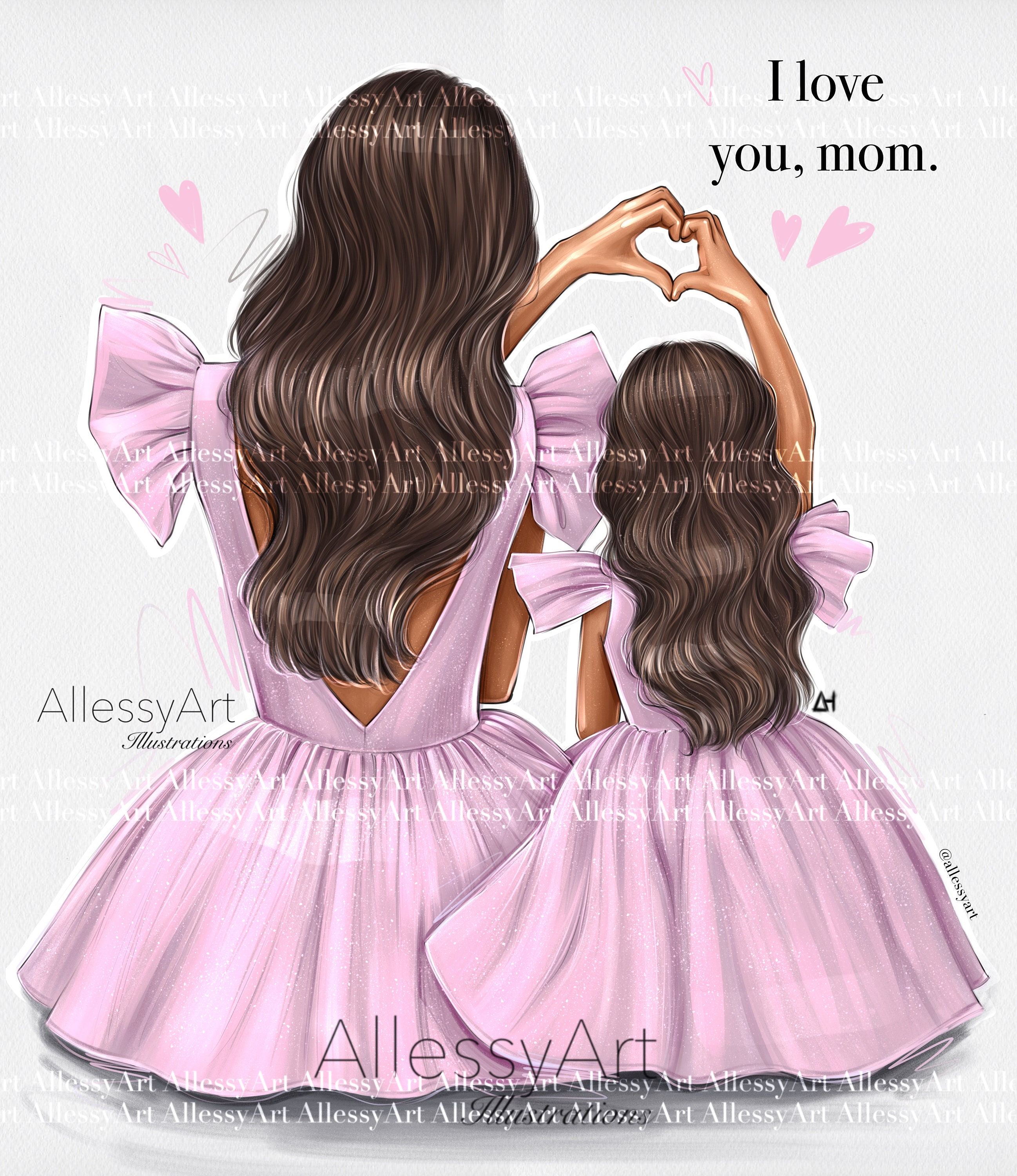 Instant Download Mother and Daughter Love, Pink Dress Family Look, Mom Life  , Printable Art, Mom and Girl, I Love You Mom 