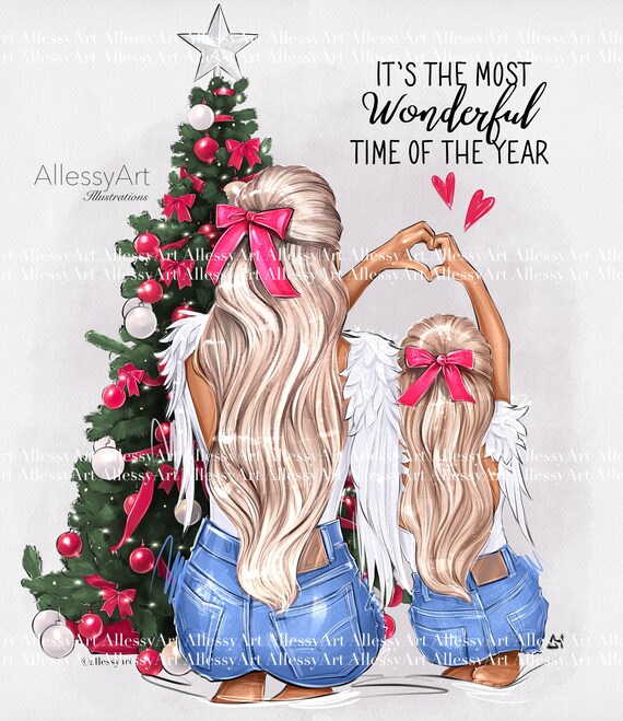 Instant Download Christmas Clipart Mother and Daughter Love,its