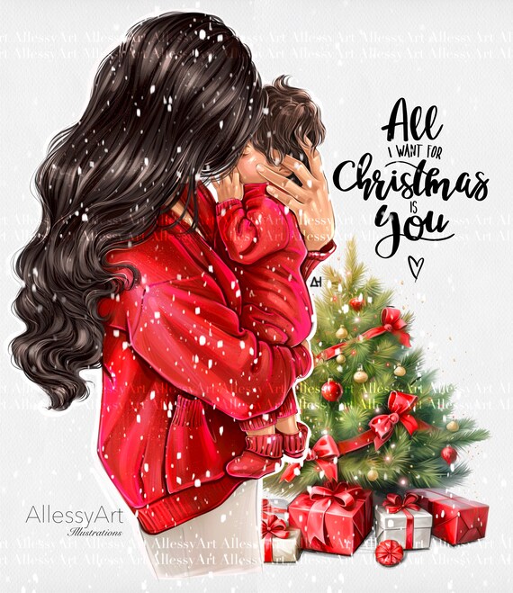 Instant Download Christmas Clipart Mother and Daughter Love,its