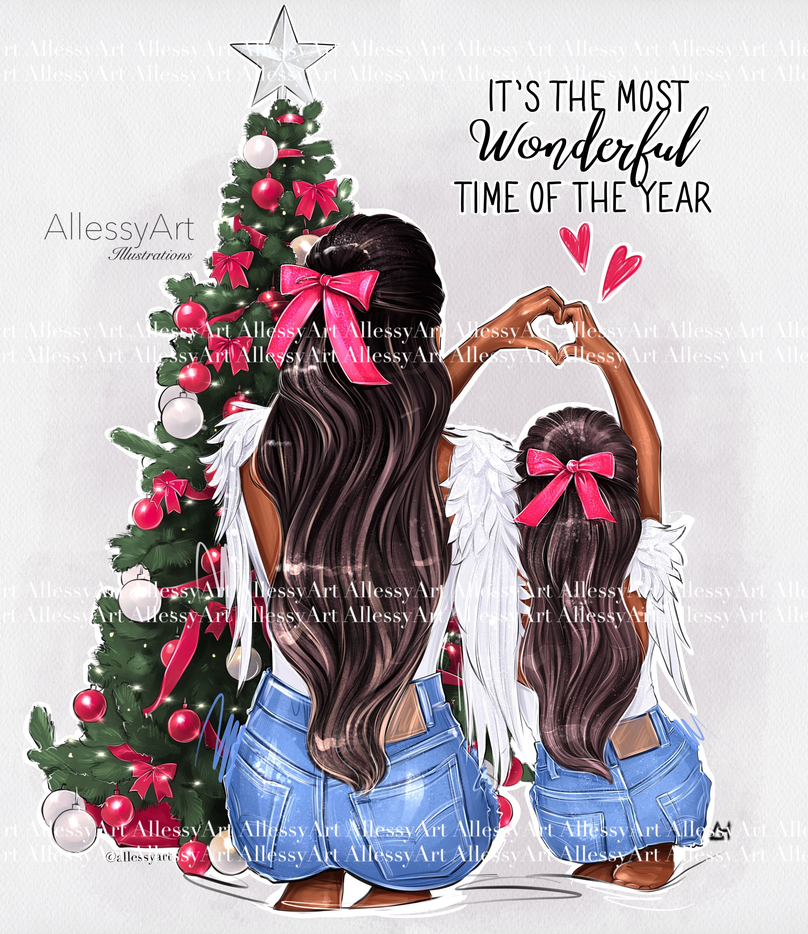 Instant Download Christmas Clipart Mother and Daughter Love,its