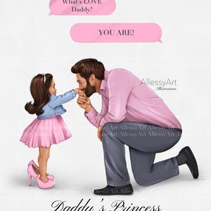 Instant Download A Girl’s True Love Is Her Father Dadlife Digital Illustration Dad and Baby Love Clipart Diffrent Hair And Skin Tones