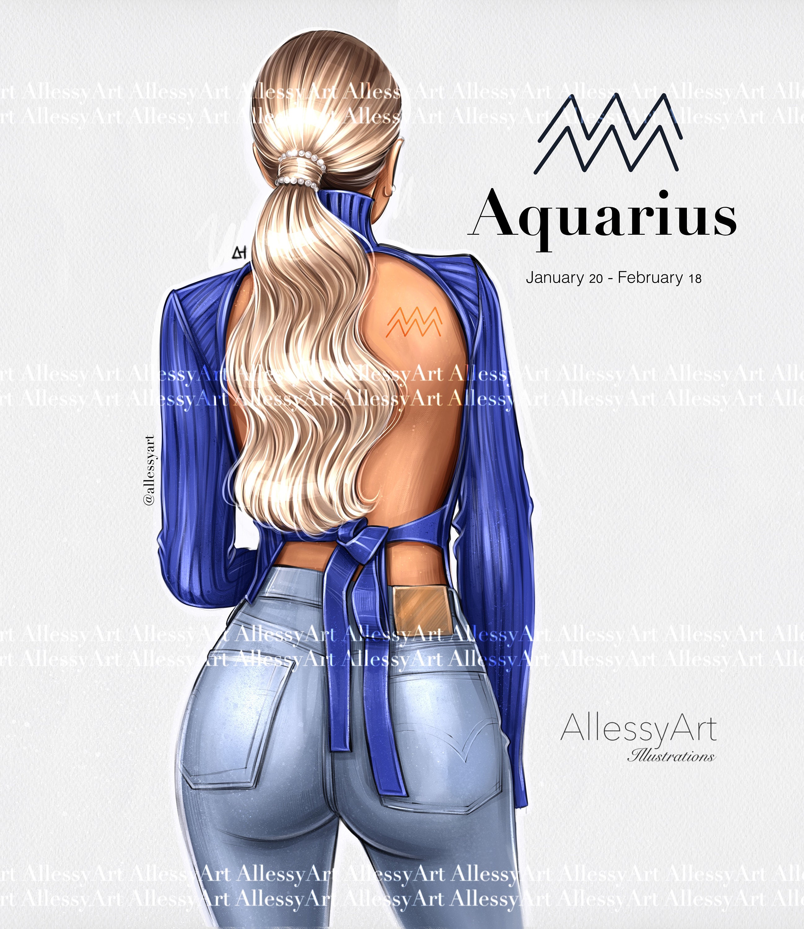 Horoscope Illustration Instant Download Aquarius Zodiac Sign Etsy