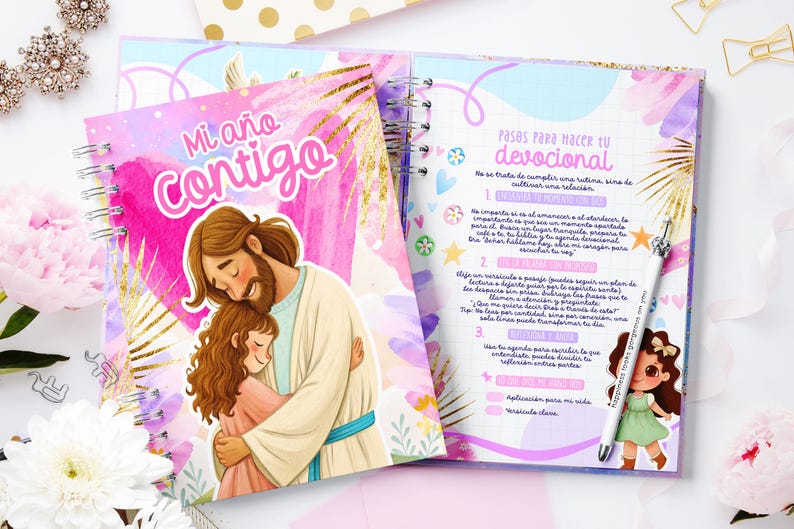 2026 Christian Devotional Planner, Illustrated A5 Bible Study Journal (Editable Canva Template) image 3