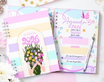 Agenda 2026 Floral Fechada, A5 Semana Vista, Editable Canva Template