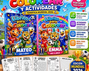 World Cup 2026 Kids Coloring Book, Editable Football Activity Pages (Canva PDF)