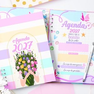 Agenda 2027-2028 Fechada Semana Vista Editable en Canva, Agenda 2027 Femenina Personalizada Agenda Imprimible Portada Contraportada Editable