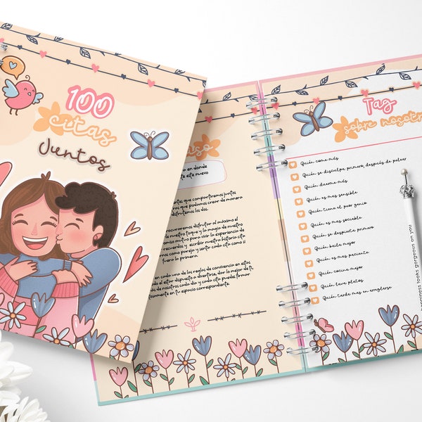 Reto +100 citas juntos, 100 citas, tu y yo, Album para parejas, imprimible, 100 citas, PDF, regalo enamorados, Planner 100 Citas Juntos