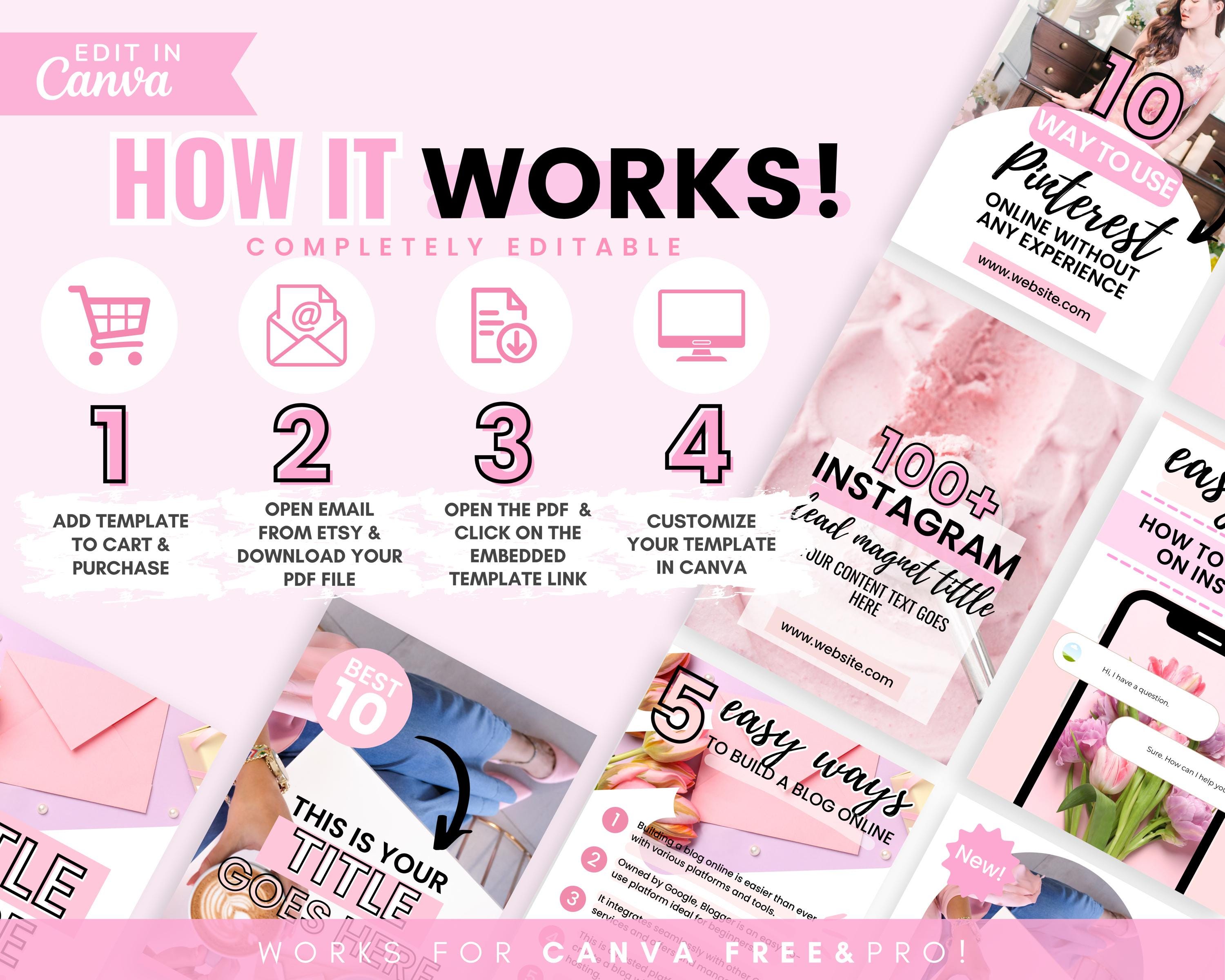 Pink Pinterest Pin Templates: Canva Editable Designs (digital Download ...