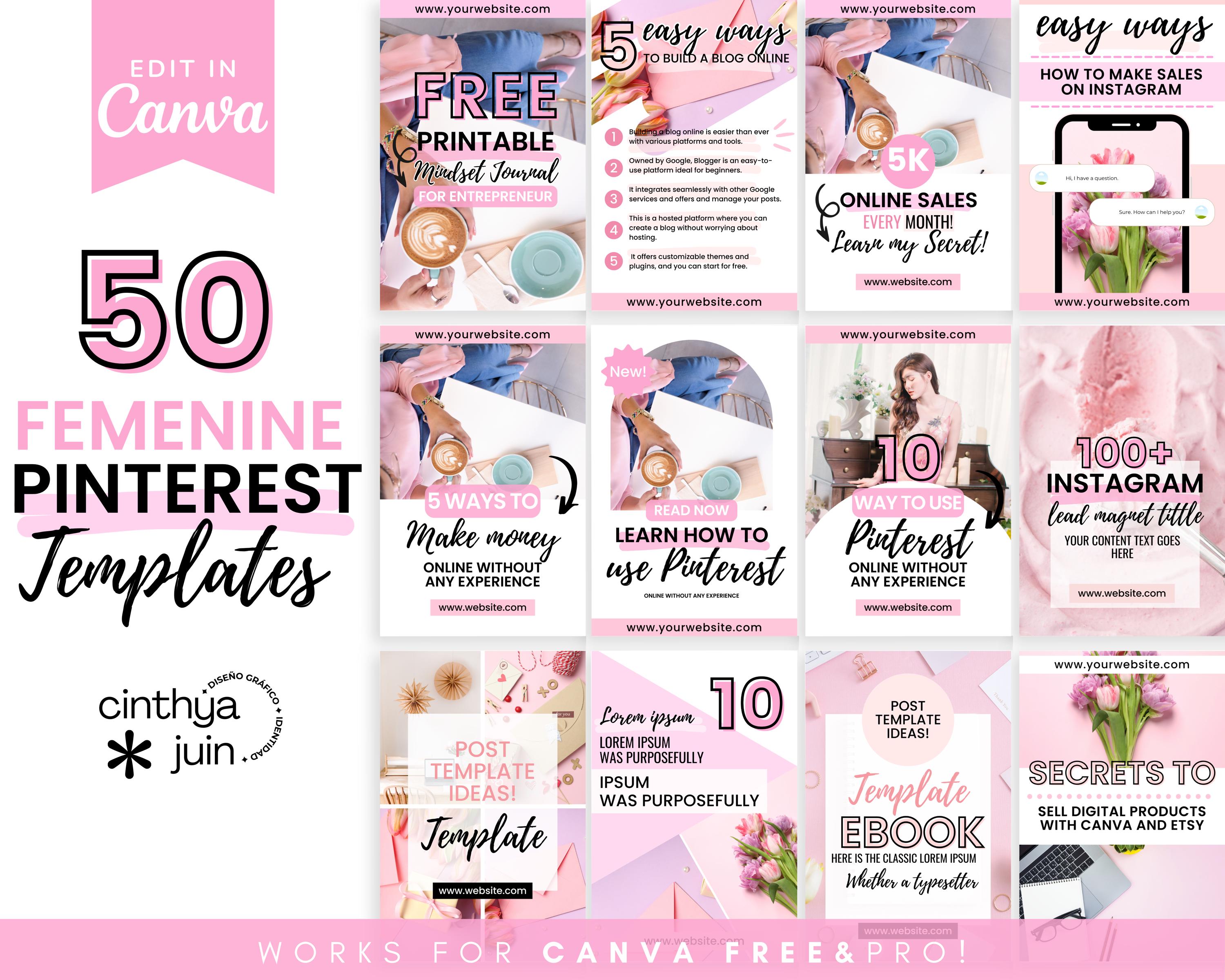 Pink Pinterest Pin Templates: Canva Editable Designs (digital Download ...