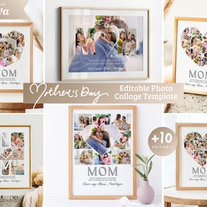 Custom Mothers Day Photo Collage TEMPLATE  for Mom, Gift for Mother, Mother&#39;s Day Gift, Editable Photo Collage Personalized Birthday Present