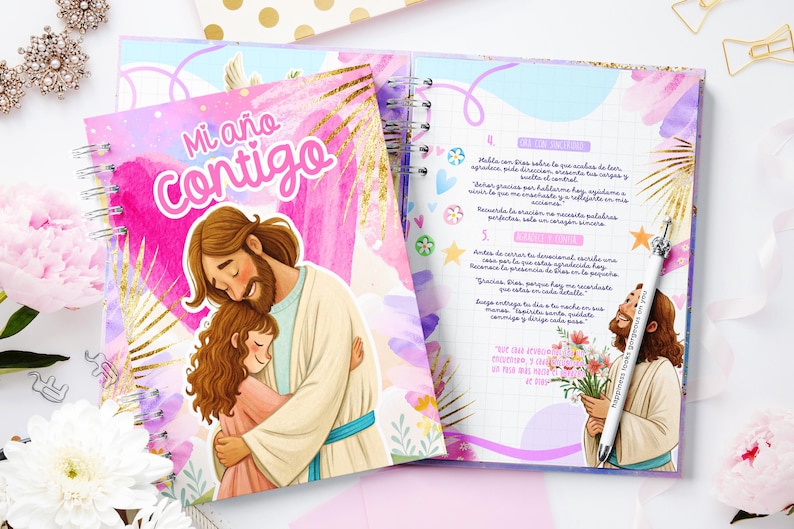 2026 Christian Devotional Planner, Illustrated A5 Bible Study Journal (Editable Canva Template) image 4