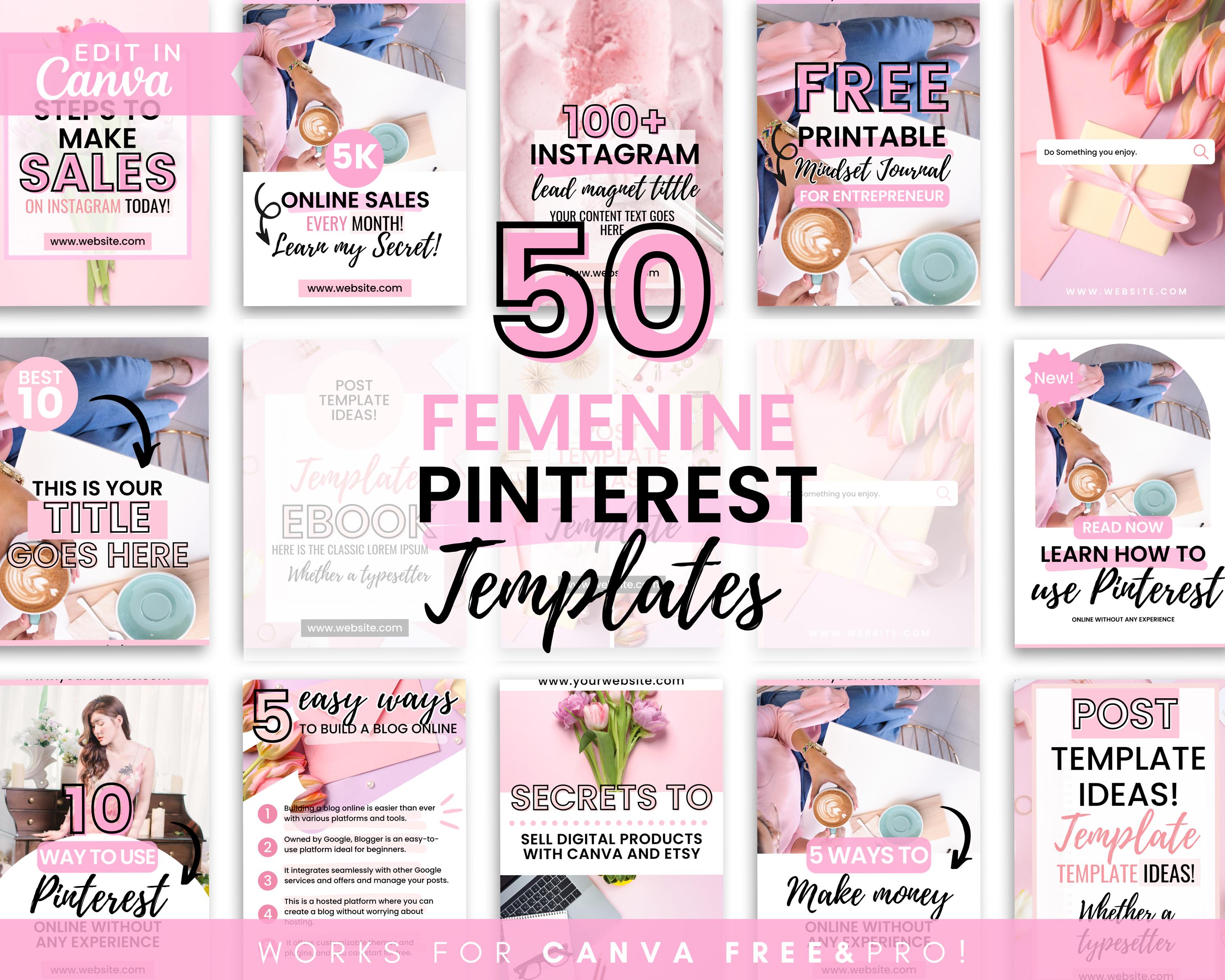 Pink Pinterest Pin Templates: Canva Editable Designs (digital Download ...