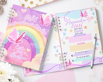 Modello di pianificatore settimanale Canva 2026, tema farfalla arcobaleno (download digitale)