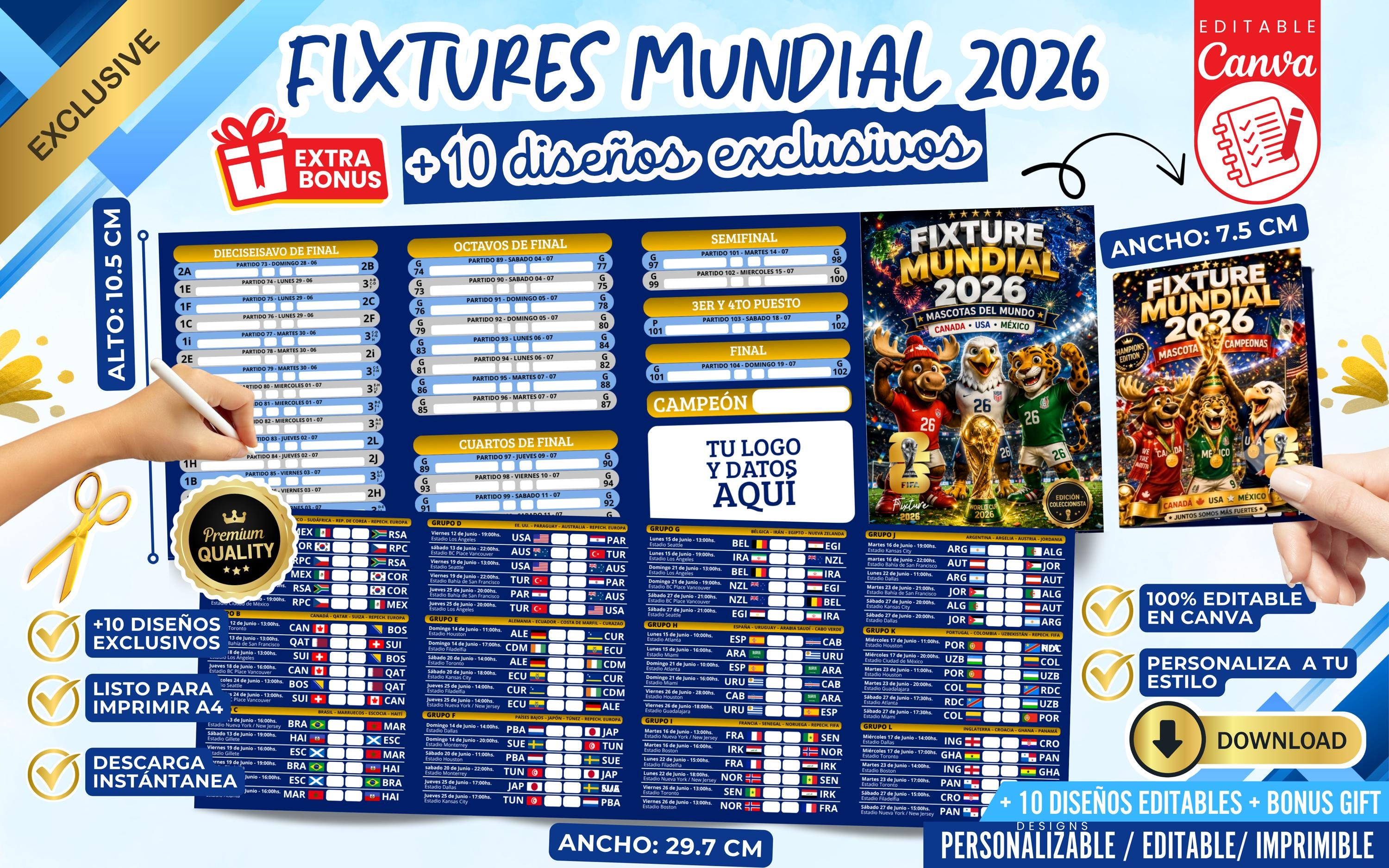 Fixture Mundial 2026 Editable en Canva, 10 Diseños Exclusivos Fixture ...