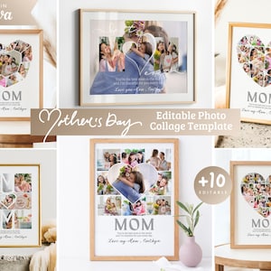 Custom Mothers Day Photo Collage TEMPLATE  for Mom, Gift for Mother, Mother&#39;s Day Gift, Editable Photo Collage Personalized Birthday Present