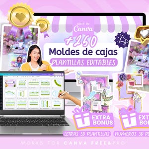 Modelos editáveis de caixas de lembrancinhas para festa: mais de 250 designs, letras e números 3D (Canva)