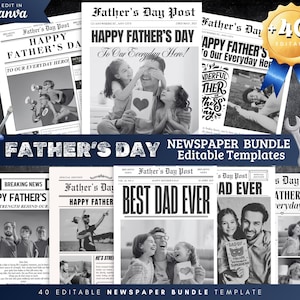 Fathers Day DIY Gift for Dad Newspaper Template Bundle, Printable Fathers Day Gift Newspaper for Dad, First Fathers Day Gift Newspaper Wrap