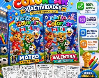 World Cup 2026 Kids Coloring Activity Book, Editable Soccer Printable PDF