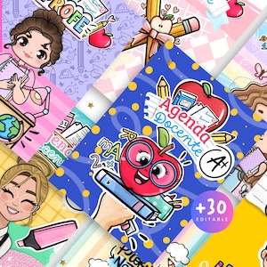 Pacchetto di copertine per planner per insegnanti colorate e modificabili, modello 2025, copertine per la giornata degli insegnanti per planner, diari e quaderni digitali e stampabili
