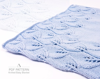 Knitted Baby Blanket Pattern, Baby Blanket Pattern, DIY Knit Baby Blanket, Knitting Blanket Pattern, Lace Baby Blanket (0010KBBP)