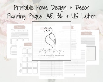 Printable Home Design + Decor Planning Pages Size A5, B6, US Letter
