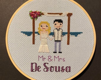 Punto de cruz de boda - Regalo de aniversario - Retrato personalizado - Retrato de punto de cruz personalizado - Regalo de aniversario de algodón