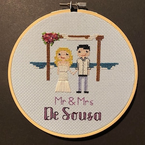 Hochzeit Kreuzstich - Jubiläumsgeschenk - Personalisiertes Portrait - Personalisiertes Kreuzstichportrait - Baumwoll-Jubiläumsgeschenk