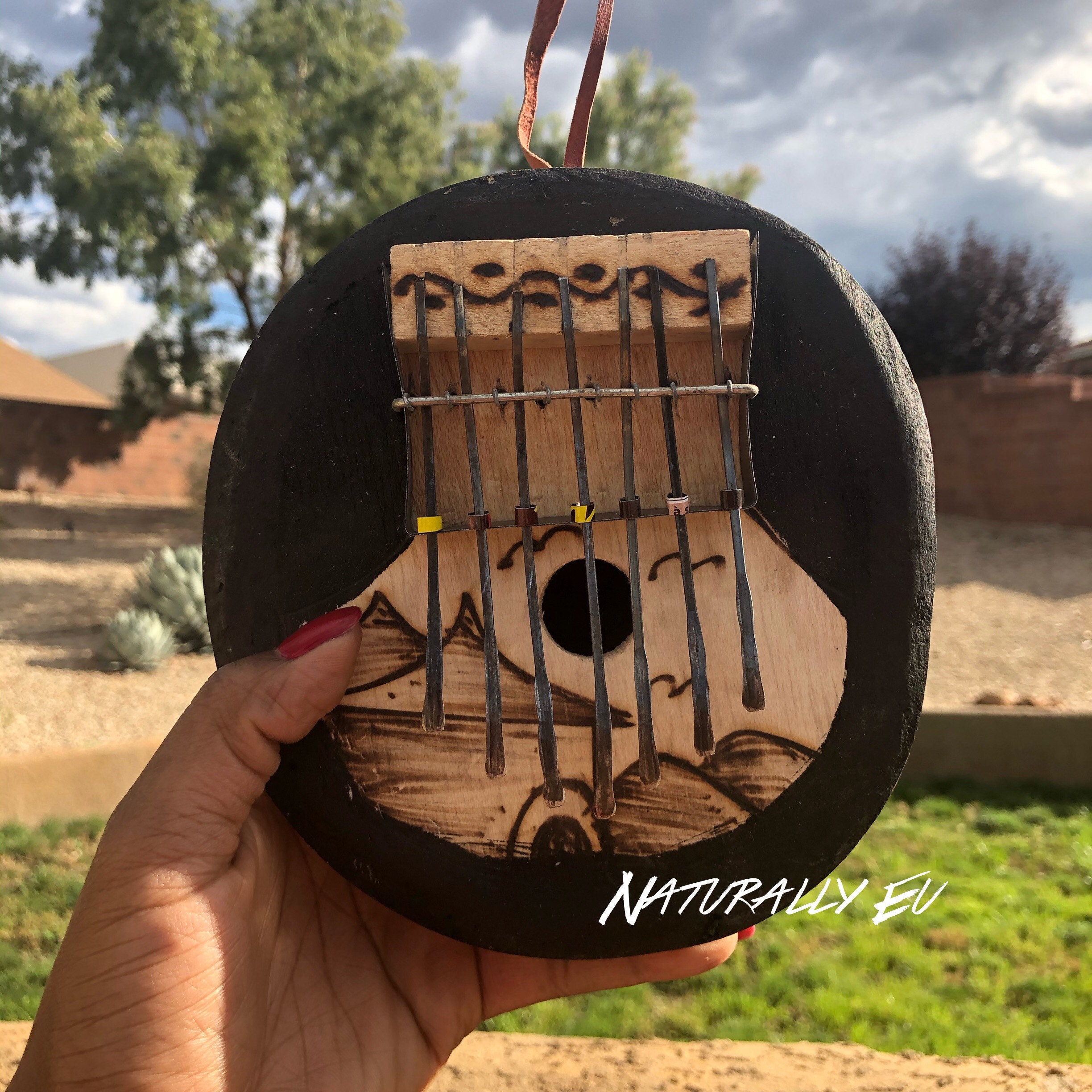 African Kalimba Gourd Thumb Piano Mbira with Pyrograph Design Etsy