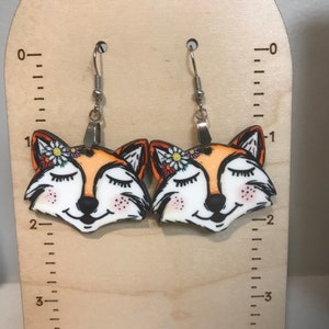 Fox earrings, lightweight, winter, Christmas earrings, Stocking stuffer, animal earrings, Valentine gift, fox lover gift, sublimated earring