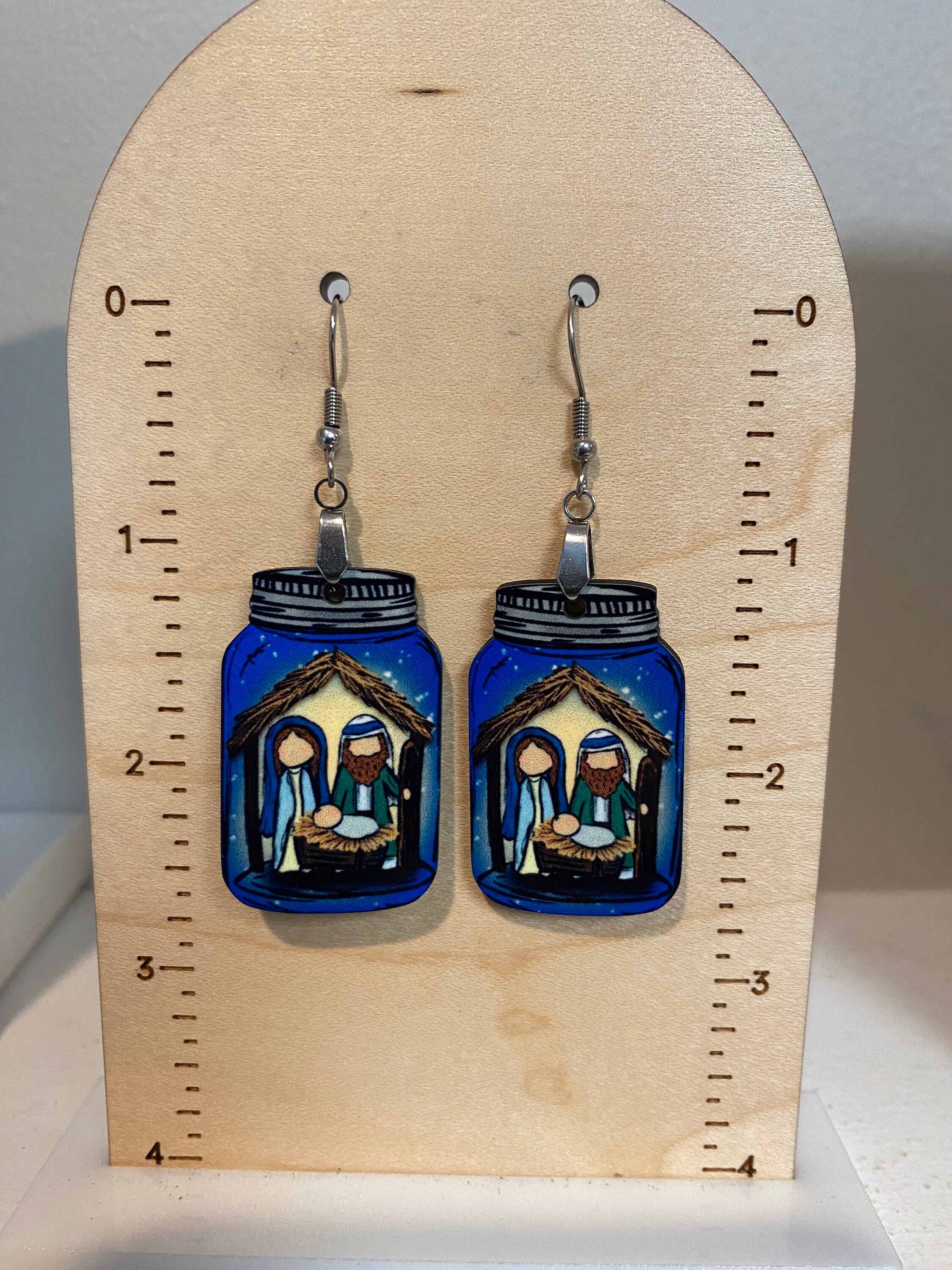 Nativity Earrings, Sublimated Earrings, Lightweight, Christmas