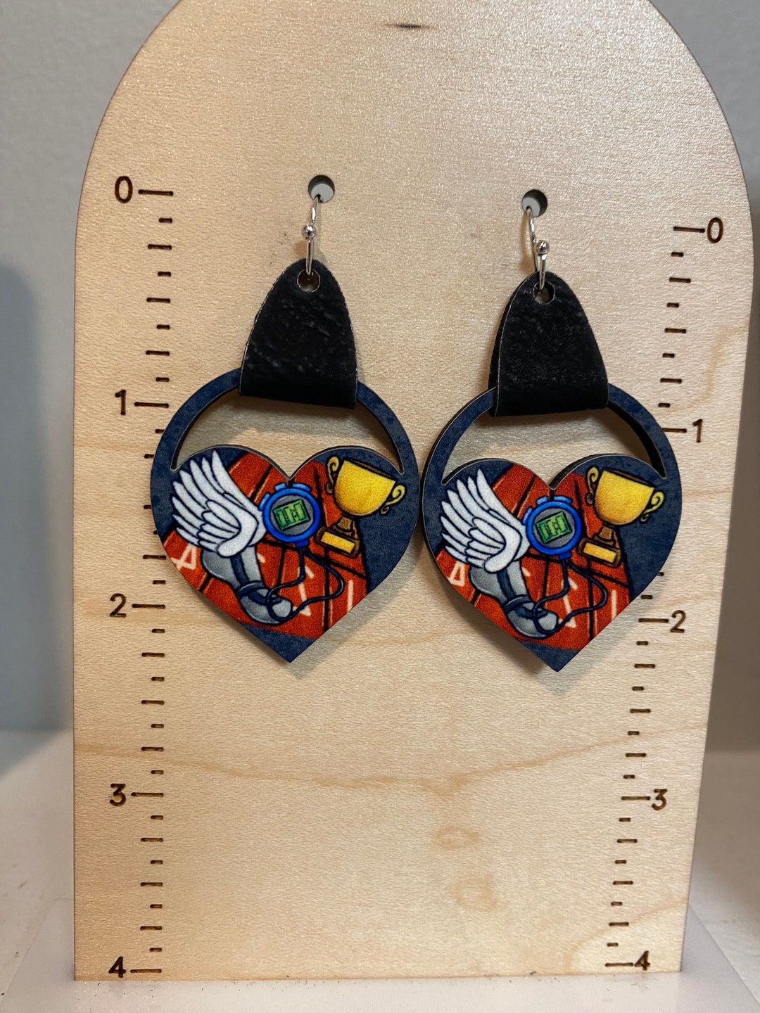 Track Heart Earrings, Lightweight, Stocking Stuffer, Track Athlete Gift, Sublimated Earrings