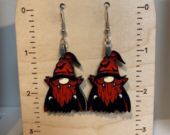 Vampire earrings, sublimated earrings, lightweight, winter, fall vibes, Halloween earrings, gnome earrings, monster gnome