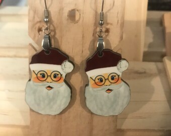 Santa earrings, sublimated earrings winter earrings, Christmas earrings, red white earrings, stocking stuffer, Christmas gift, Santa lover