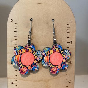 Flower earrings,  lightweight, spring earrings, smiley face flower earrings, stocking stuffer, sublimated earrings, fall earrings
