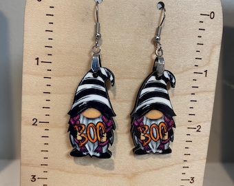 Fall gnome earrings, sublimated earrings, lightweight, stocking stuffer, Halloween gnome earrings, fall earrings, Halloween earrings
