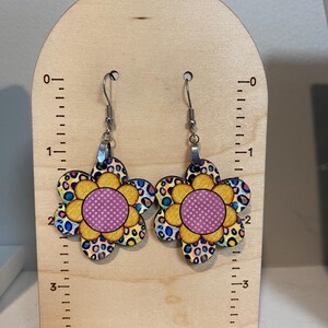 Flower earrings,  lightweight, spring earrings, hippie earrings, stocking stuffer, sublimated earrings, fall earrings, hippie flower