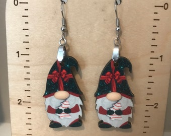 Christmas gnome with Christmas cake earrings, sublimated, lightweight, winter, Christmas earrings gift, stocking stuffer, red, green gnome