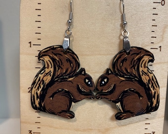 Brown squirrel  earrings, sublimated earrings, fall earrings, lightweight, nuts for fall, squirrel lover gift, fall vibes