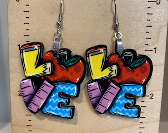 Teacher earrings, sublimated, lightweight, winter, Teacher gift, school administrator gift, back to school earrings, gift under 20