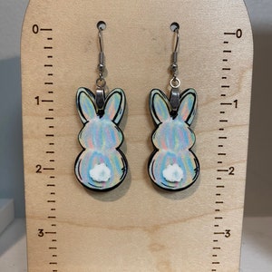 Bunny earrings, lightweight, Sublimated earrings, Stocking stuffer, Easter earrings, peeps earrings, spring earrings, wood earrings
