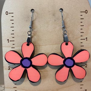 Pink flower earrings,  lightweight, spring earrings, Valentine gift, stocking stuffer, sublimated earrings, fall earrings, floral