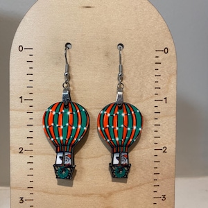 Hot air balloon earrings, wood earrings, hot air balloon lover gift, Christmas gift, stocking stuffer, Santa balloon, Christmas balloon