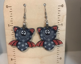 bat earrings, sublimated earrings, lightweight, fall earrings, winter, Halloween earrings, cute bat earrings, bat lover gift