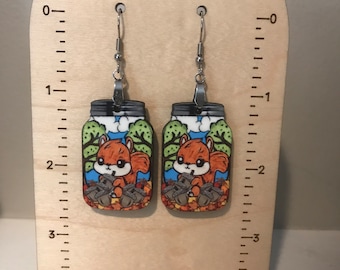 Nuts for Fall Mason Jar earrings, sublimated earrings, lightweight, squirrel earrings, acorn, fall vibe, Thanksgiving, brown earrings, green