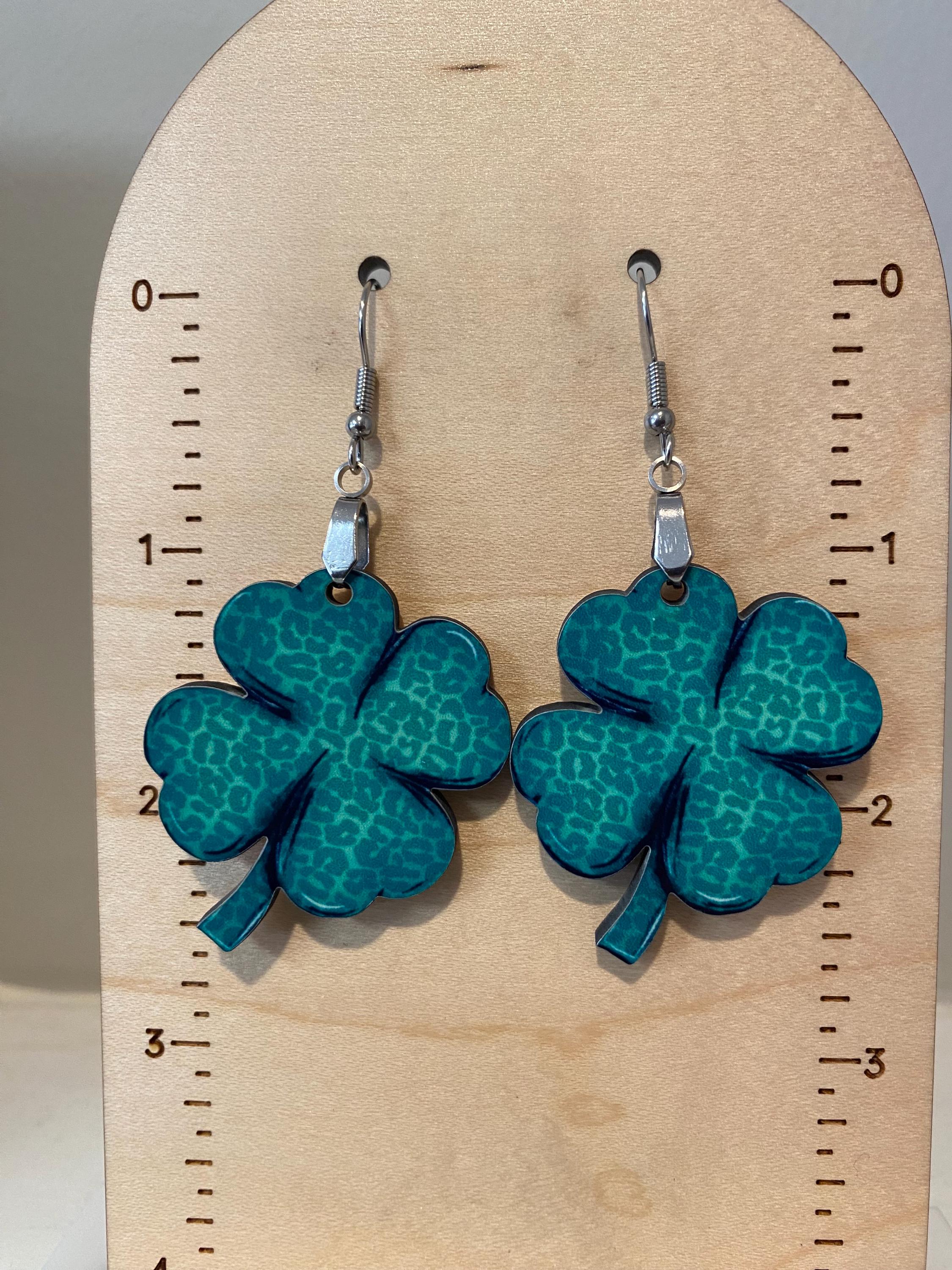 Shamrock earrings,  lightweight, stocking stuffer, green earrings, St Patty Day gift, four leaf clover earrings, St Patrick Day earrings