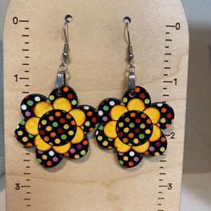 Flower earrings,  lightweight, spring earrings, smiley face flower earrings, stocking stuffer, sublimated earrings, fall earrings