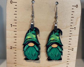 Fall gnome earrings, sublimated earrings, lightweight, stocking stuffer, Halloween gnome earrings, fall earrings, Halloween earrings
